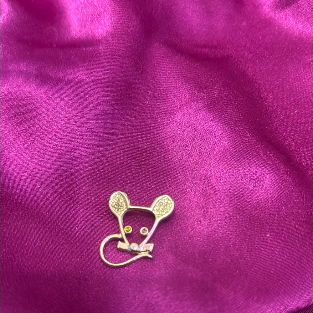 Gold Mouse Brooch with green eye Accents